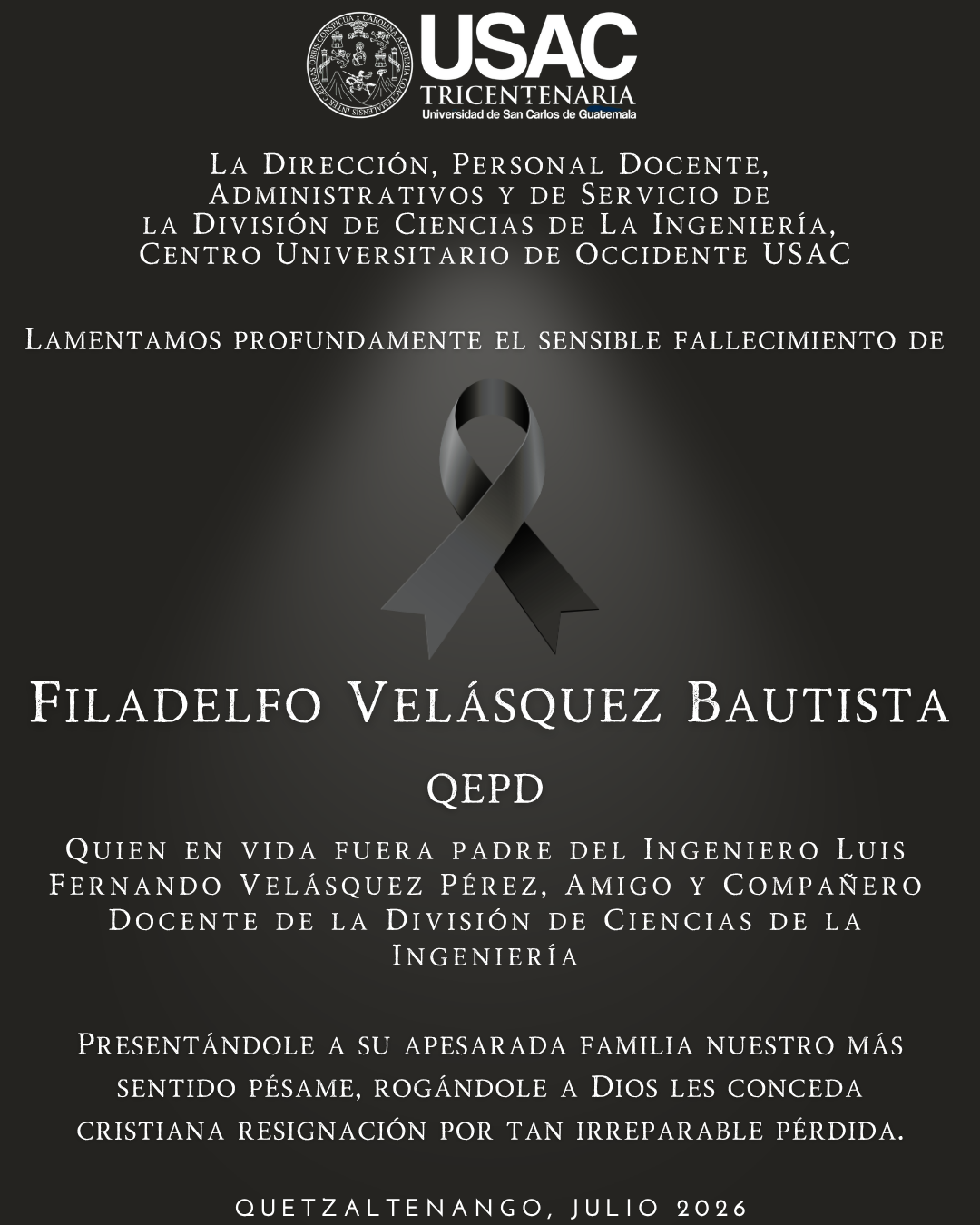 Esquela Filadelfo Velásquez Bautista