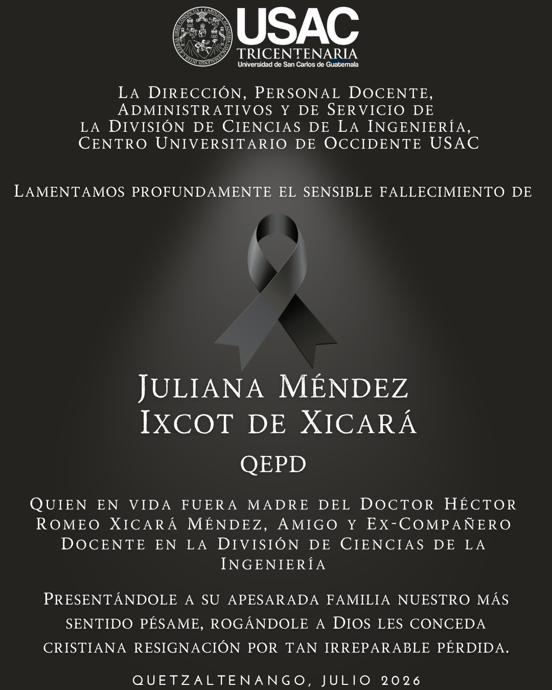 Esquela Juliana Méndez Ixcot de Xicará